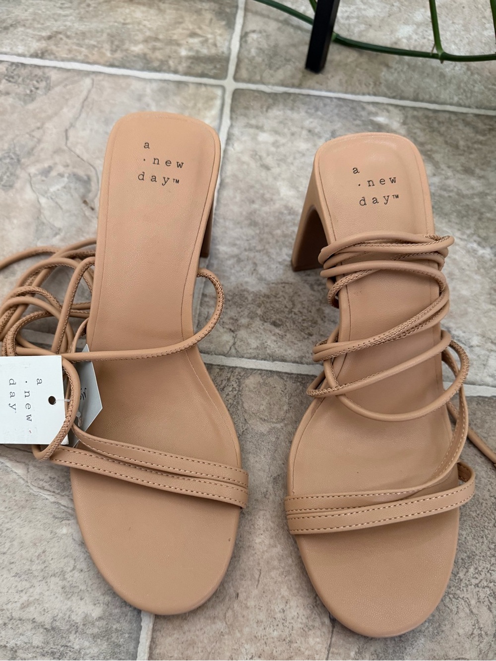 a new day Beige Lace-Up Square Toe Block Heels